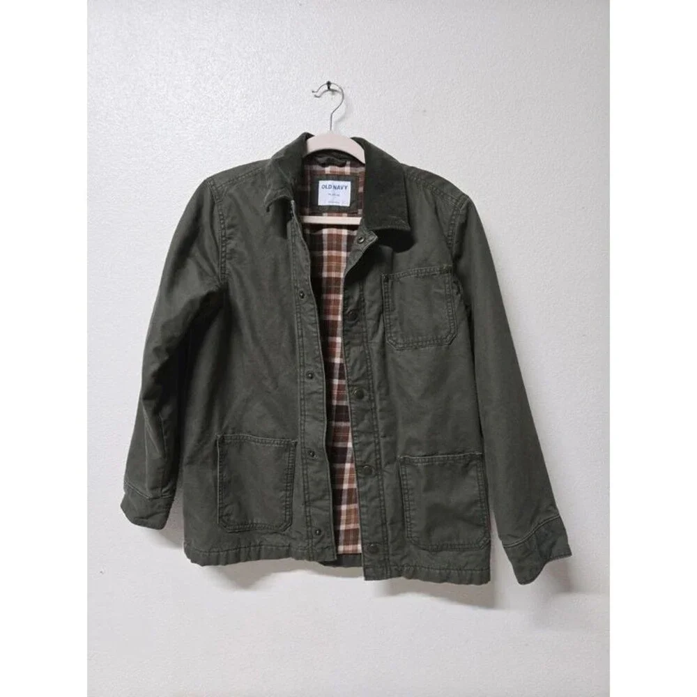 Old Navy Kids Plaid Flannel Lined Cotton Canvas Utility Jacket - XL (14-16)